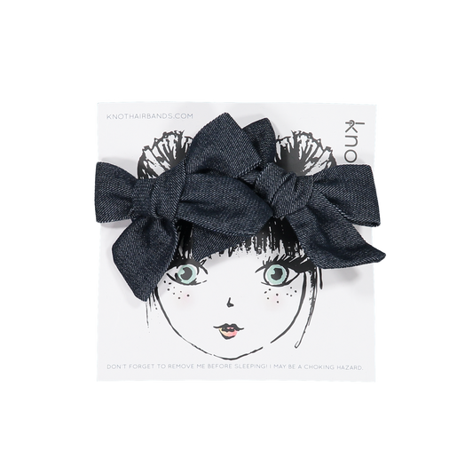VINTAGE DENIM BOW CLIPS - KNOT Hairbands